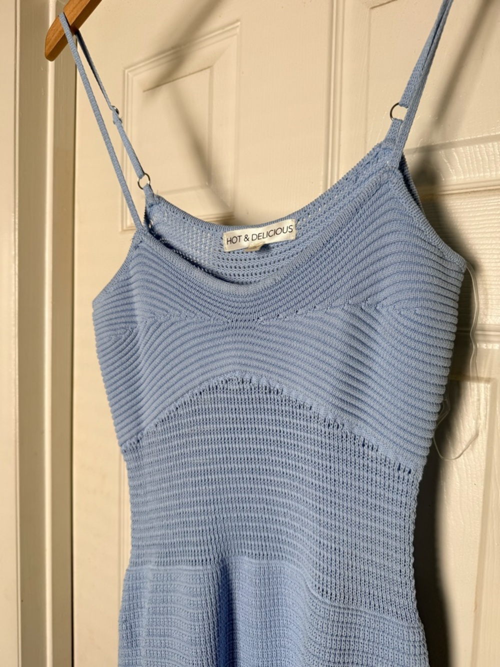 Hot & Delicious Light Blue Knit Spaghetti Strap Dress
